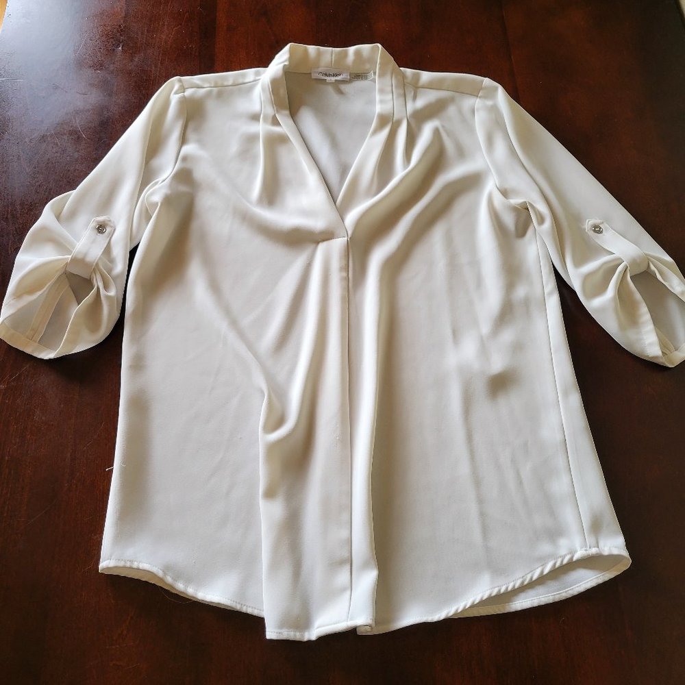 CALVIN KLEIN V-neck Roll Sleeve Blouse